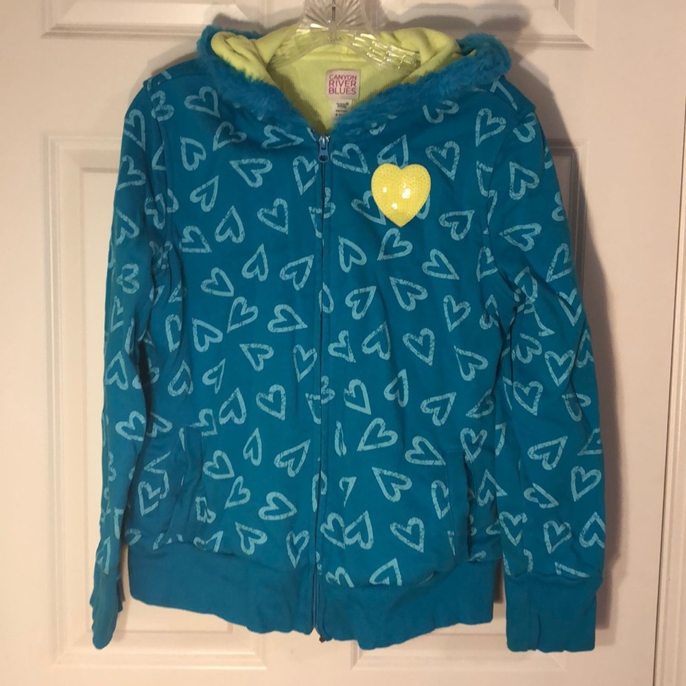 Blue and lime green heart printed jacket